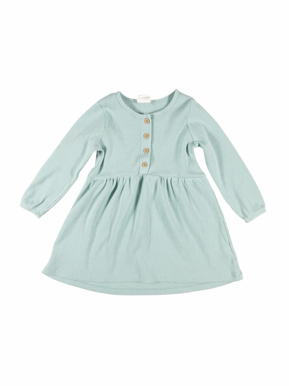 Cotton On Kids Ribbed Henley Long Sleeve Dress Mint Green Size 4
